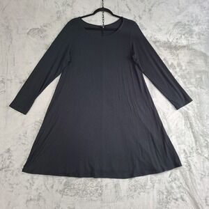 Comfy USA Women's Black Knit Flare Midi‎ Shift Dress Size Large Made in USA